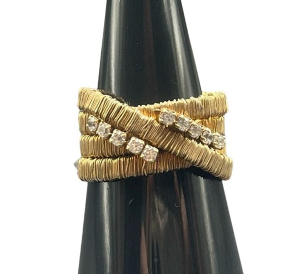 Italy 925 Gold Vermeil Sterling Silver Ring CZ Size 7.5 Flexible Multi Band QG